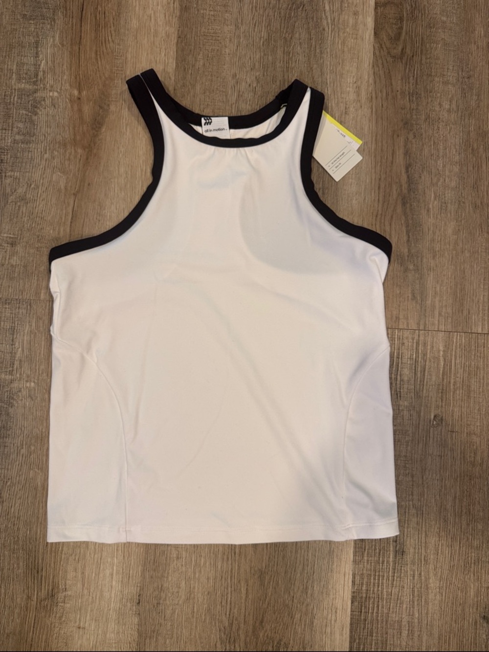 All in Motion White Tank with Black Edge Trim